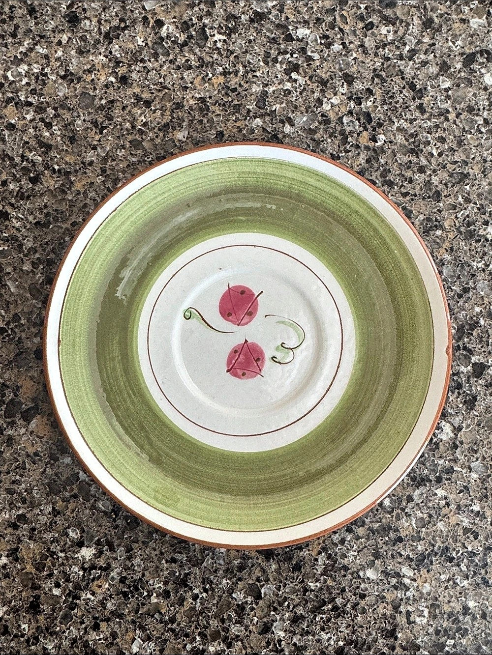 Stangl Pottery Mid-Century Carnival Green & White Ladybug Saucer 6 1/4"